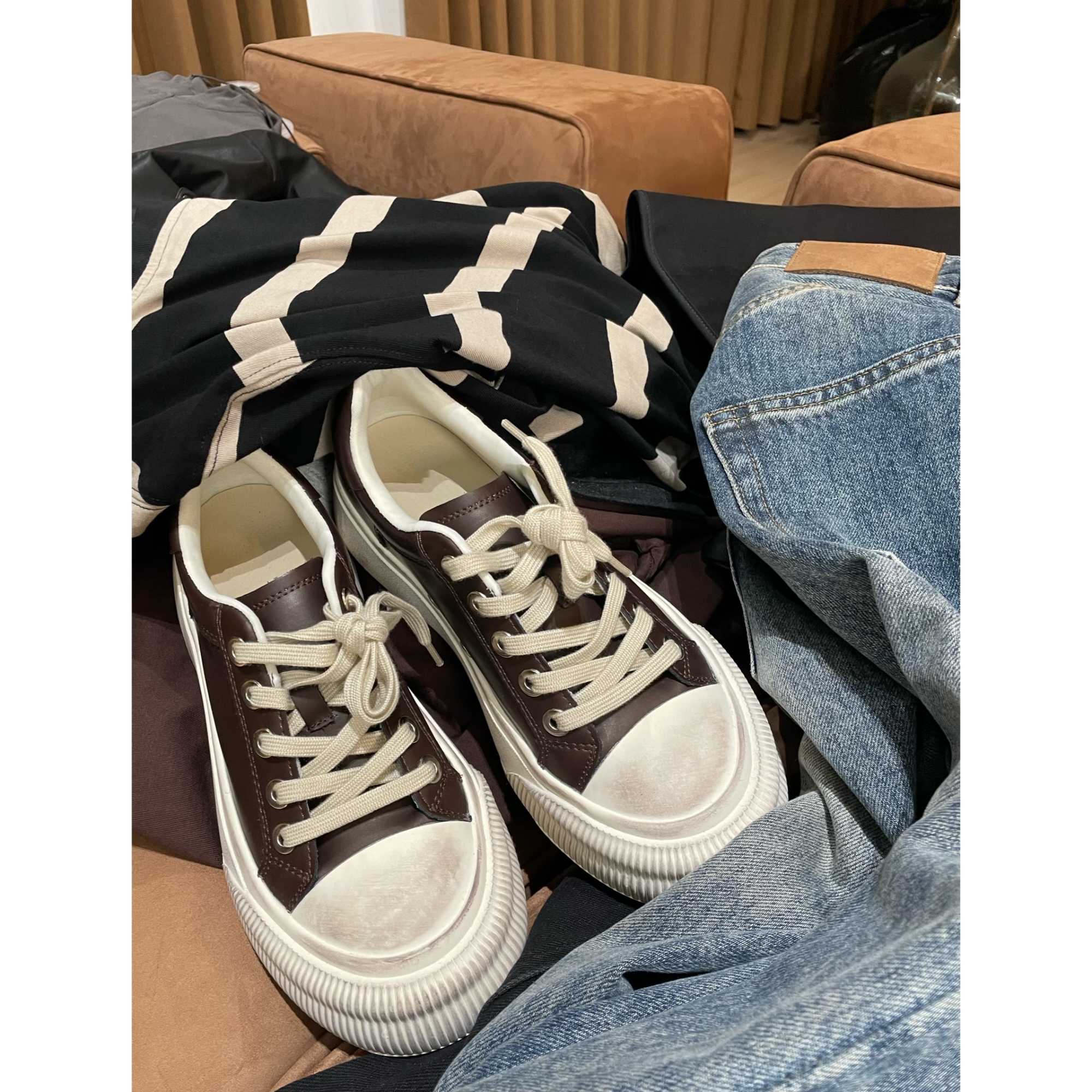 小静静一会 小众设计简约百搭做旧做脏饼干鞋休闲鞋 2407B3147