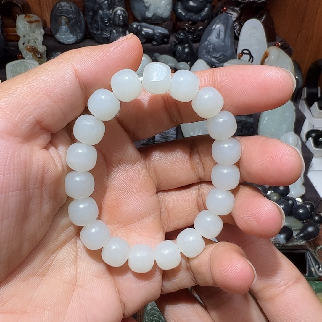 未镶嵌手链和田玉新疆和田白玉老型珠卡10手串男女同款