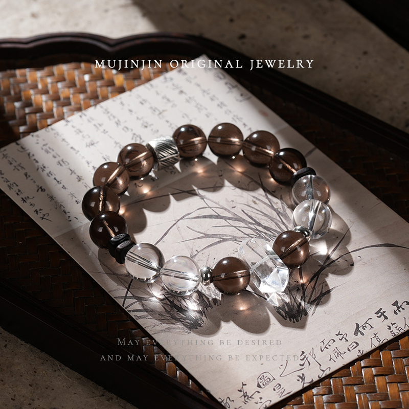 天然冰种黑曜石手链女款约11-12m时尚串珠手串小众单圈