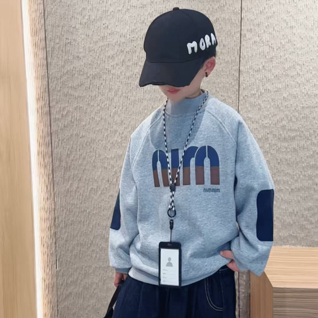 F01279男童冬季加绒加厚卫衣2025年新款中大童儿童秋冬款洋气童装