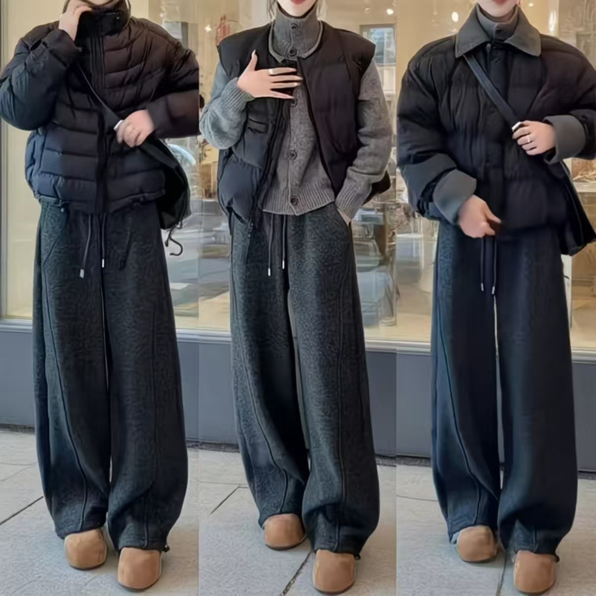 【现货+运费险】羊绒毛呢冬新款韩版加绒加厚女高腰保暖弯刀裤