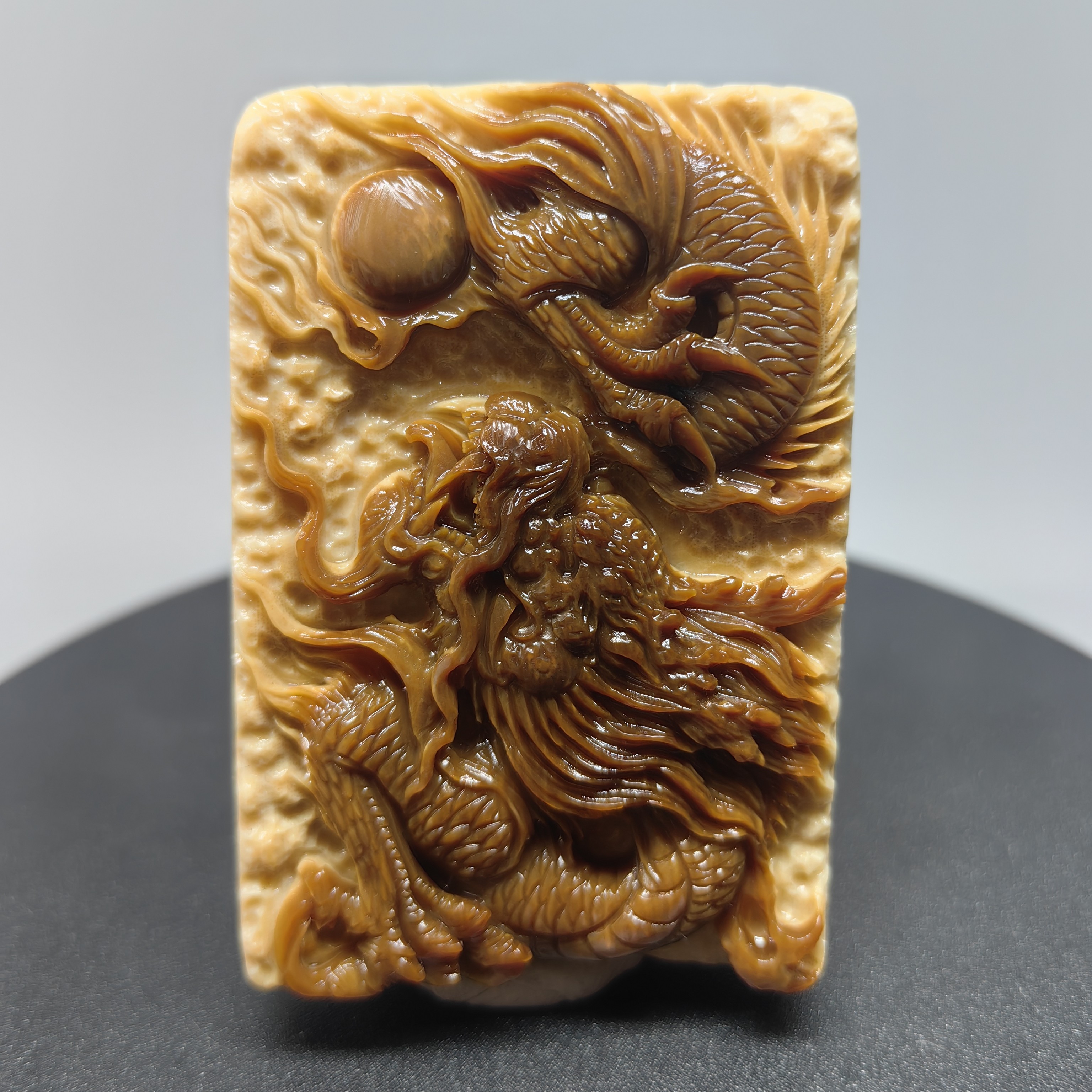 天然猛犸象牙龙牌雕刻吊坠大师精工工艺品