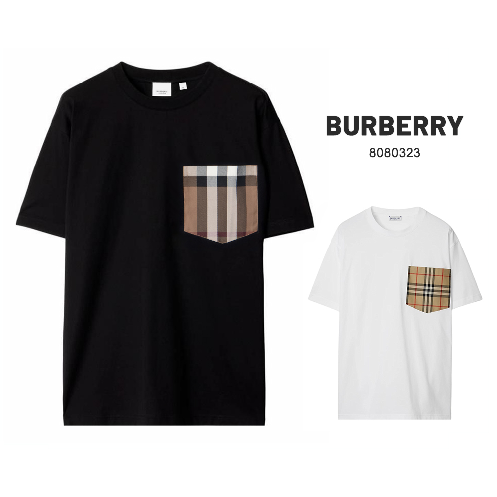 未使用 BURBERRY/博柏利 格纹口袋圆领短袖T恤黑白色8080323ss/TJ