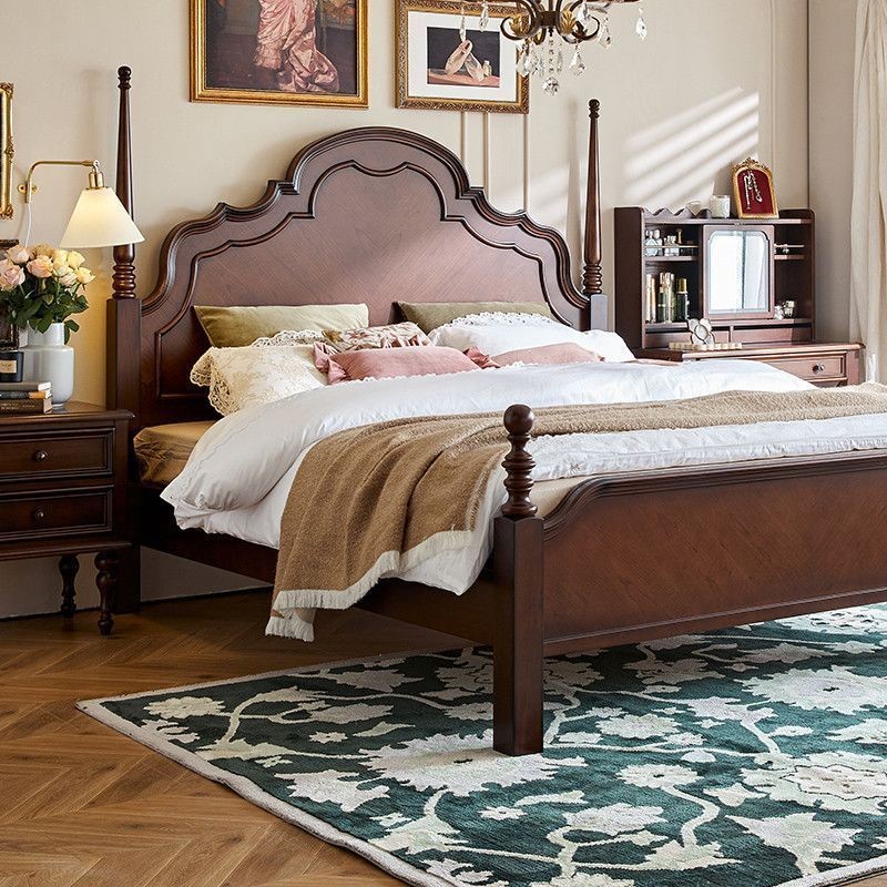 法式复古中古风美式白蜡木中式欧式实木大床别墅主卧婚床安娜床