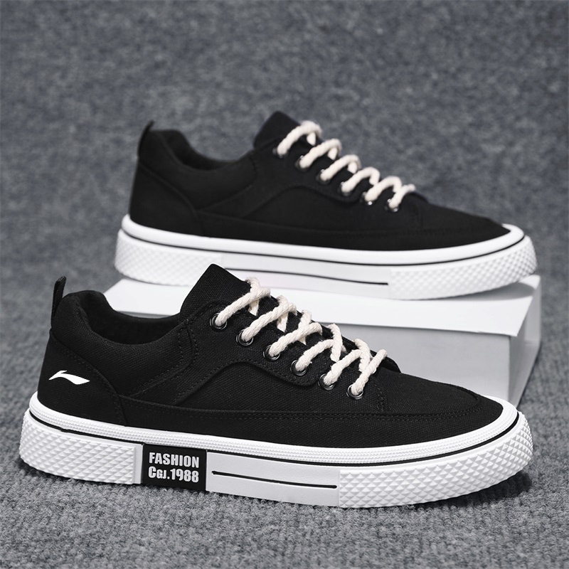 李宁集团旗下SHOEBOX鞋柜帆布鞋男款2025新款男士布鞋黑色工作鞋