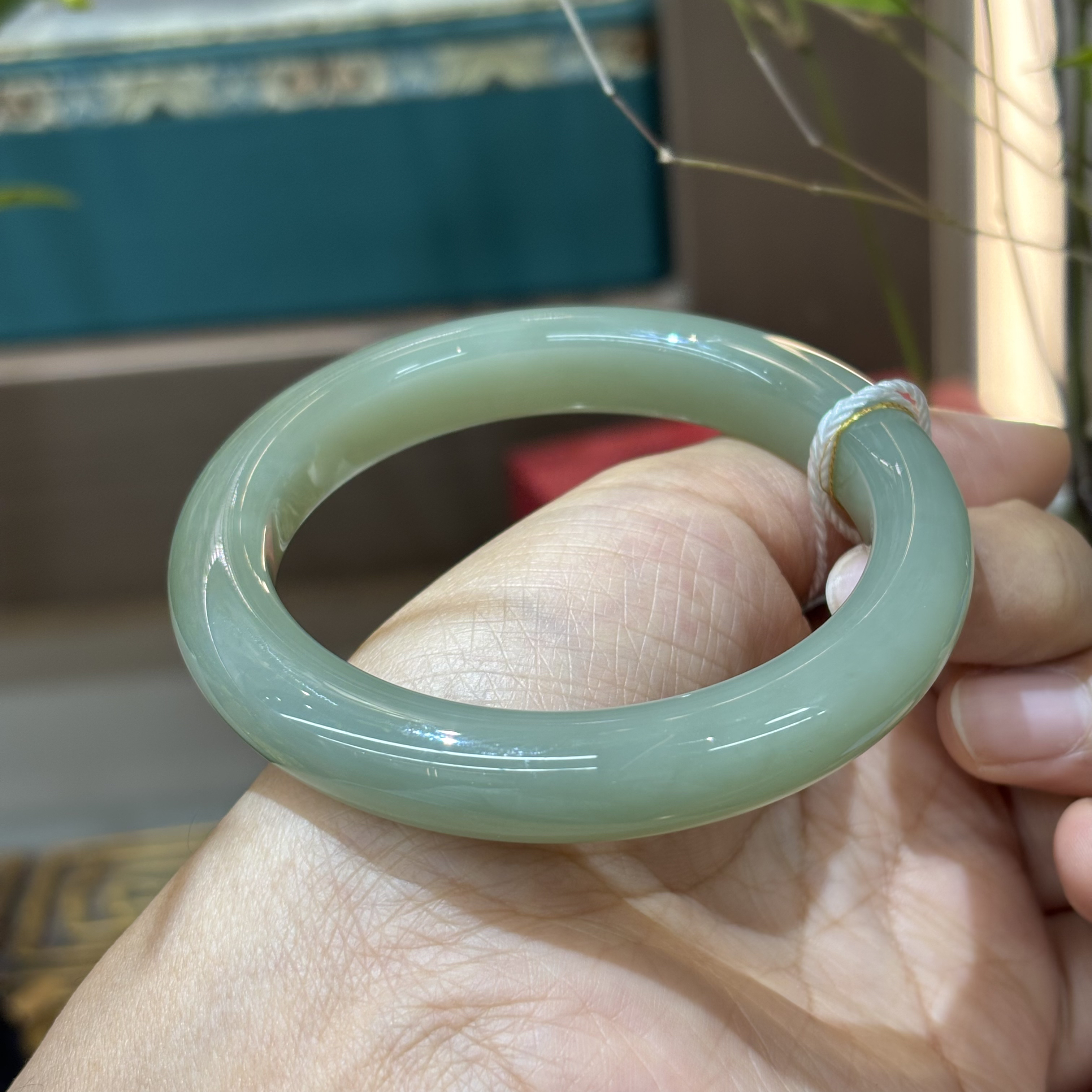 120139wt 和田玉青海料晴水手镯56.5圈口54.85g