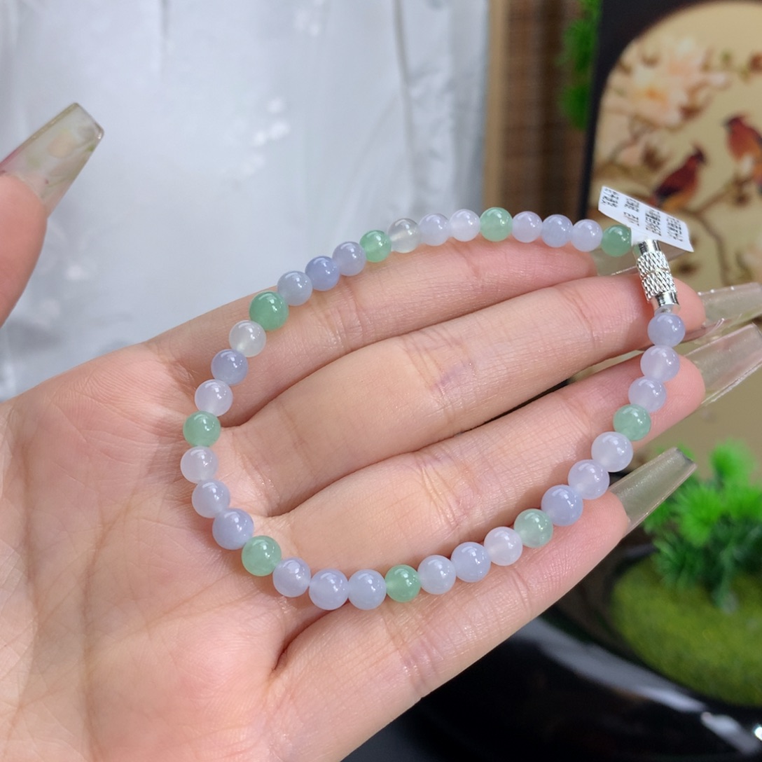 翡翠手链未镶嵌卡4.8-5.4冰胶马卡龙