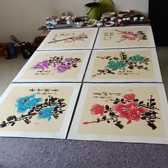 带灯款写意画六张作品一套50cm×50cm