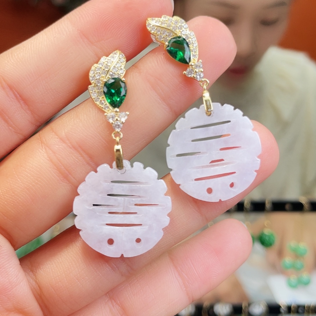 翡翠银S925镶嵌耳饰