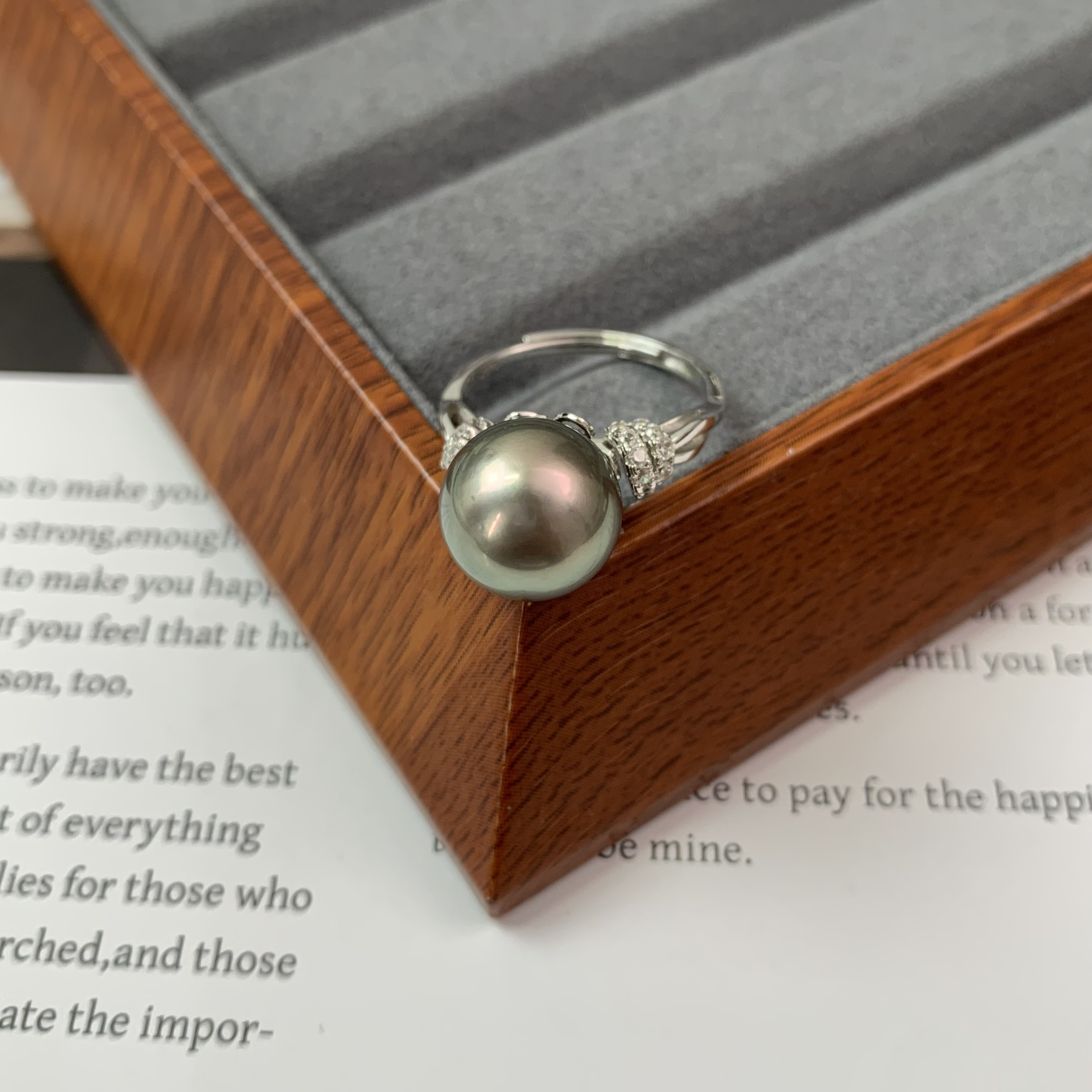 天然海水珍珠 大溪地珍珠戒指 11-12mm s925银珍珠戒指