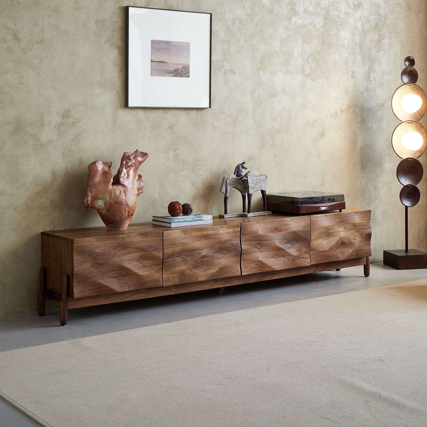 北美黑胡桃木电视柜原木客厅家具简约视听地柜整装北欧实木电视桌