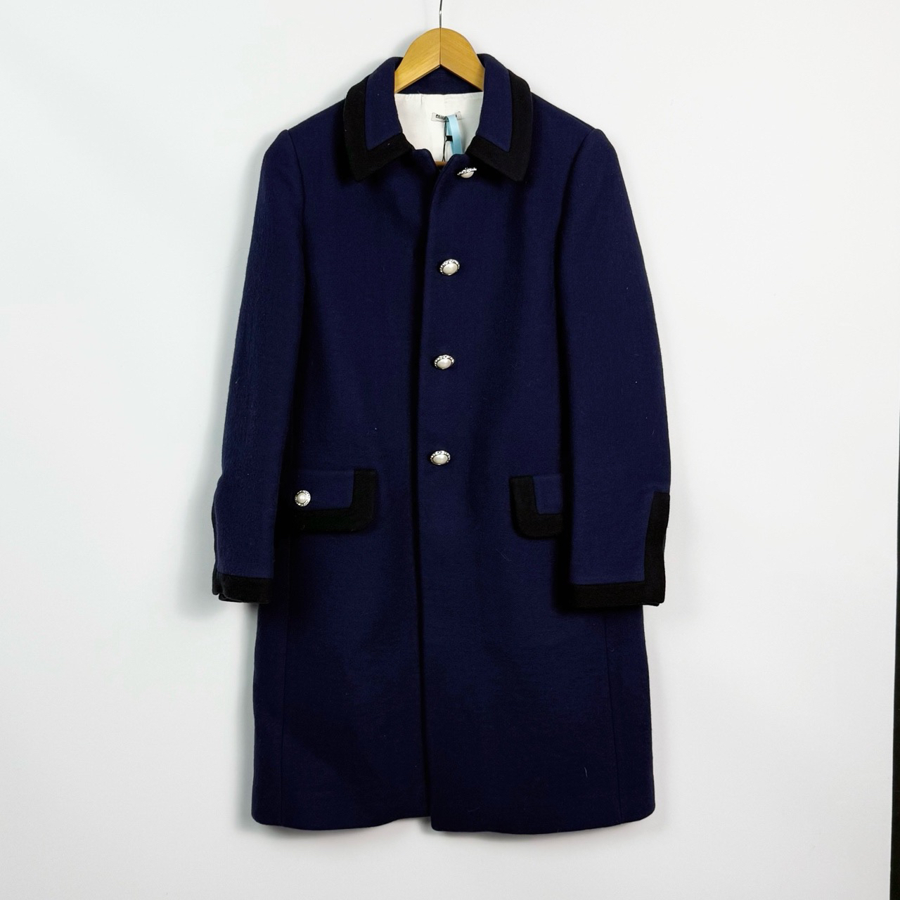 99新 MIU MIU/缪缪 40码  蓝色羊毛珍珠扣大衣 99新 lm1832