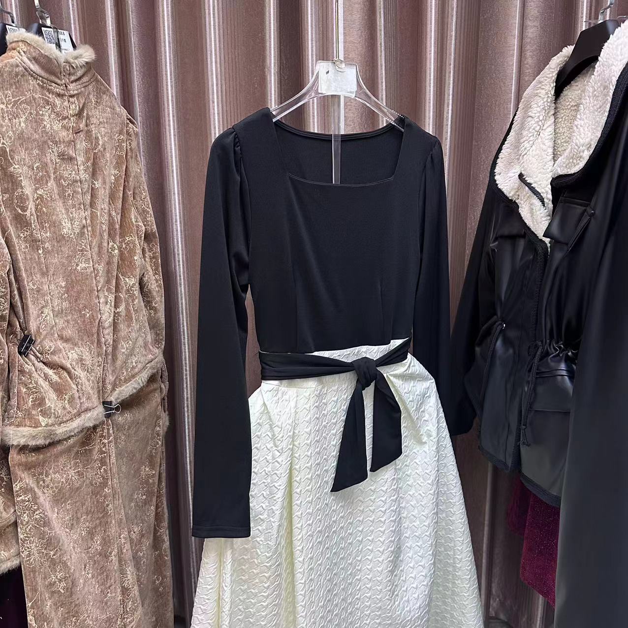 J1145设计师拼接打底通勤春季秋季裙子收腰气质女士连衣裙时尚