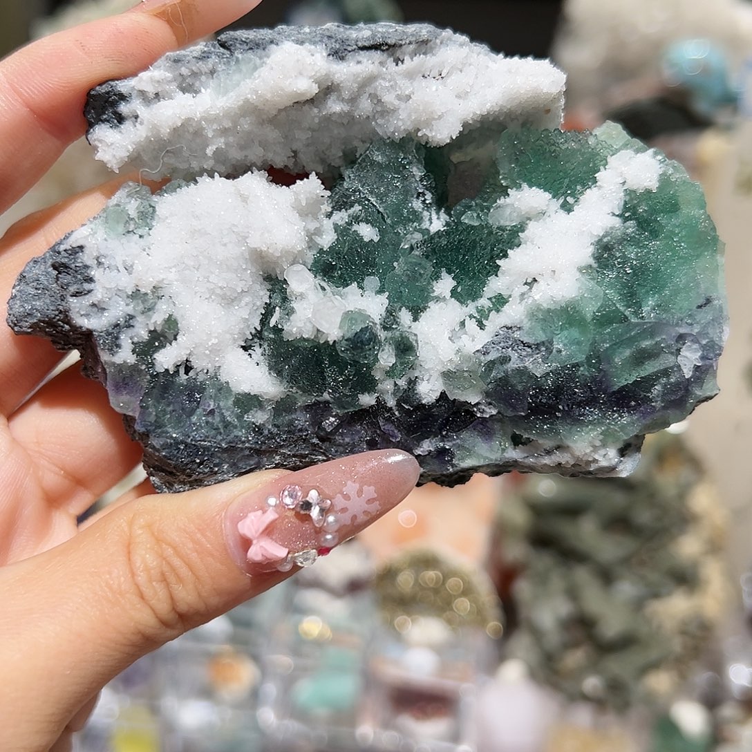 石材福建绿八面体共生方解