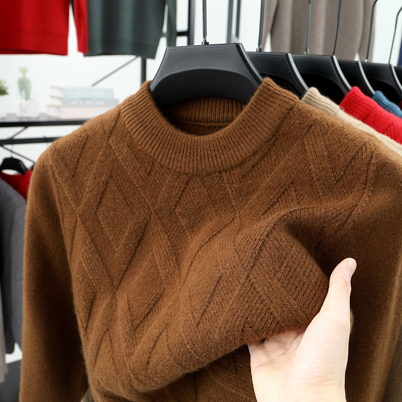 100%纯羊毛！重磅特厚绞花双面提花冬款可机洗男士高端羊毛衫