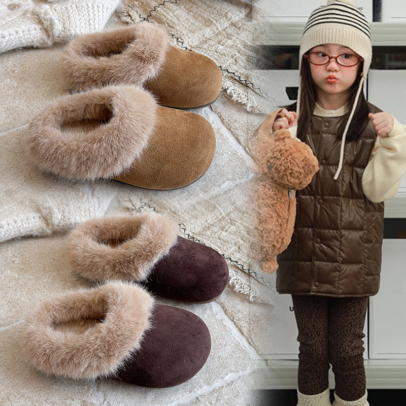 儿童洋气勃肯半拖鞋新款女童加绒保暖毛毛鞋软底宝宝棉拖51111