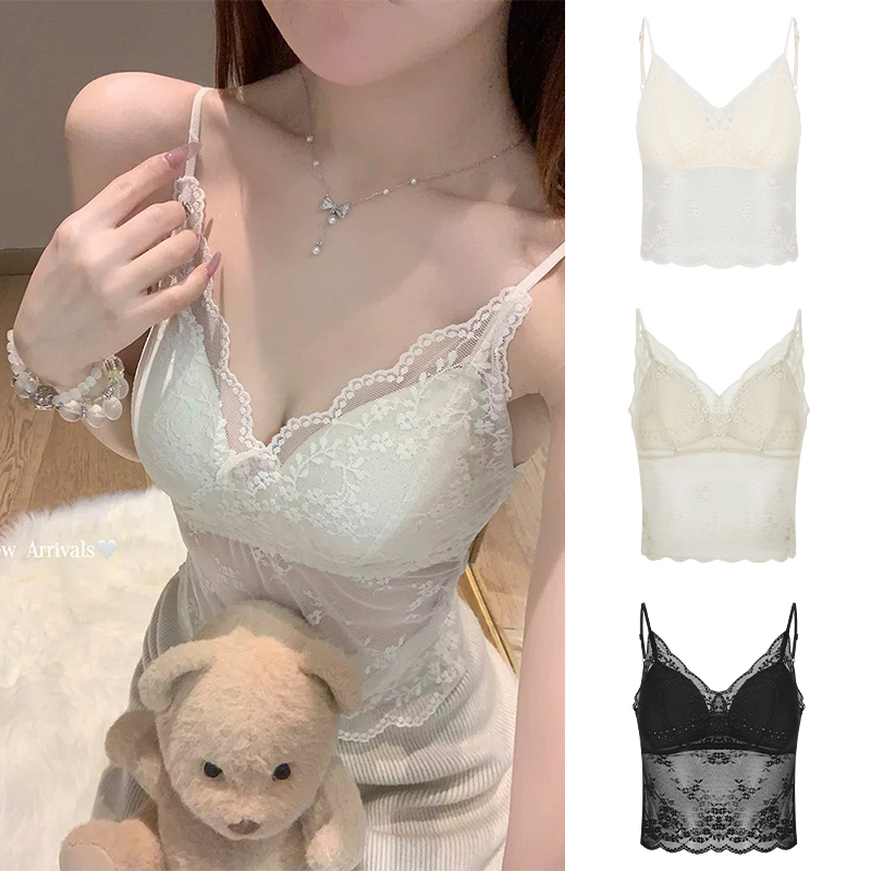 Moses Queen/魔西女王薄款带胸垫蕾丝吊带背心一体式固定杯美背女