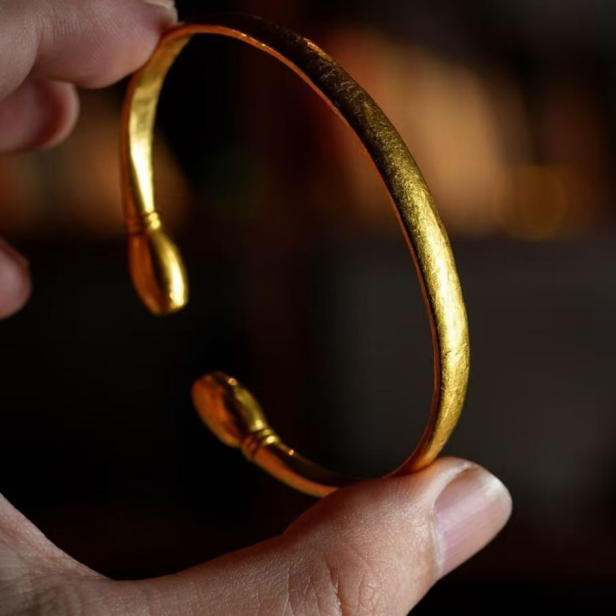 黄金手镯开口实心时尚女款品质如意平安