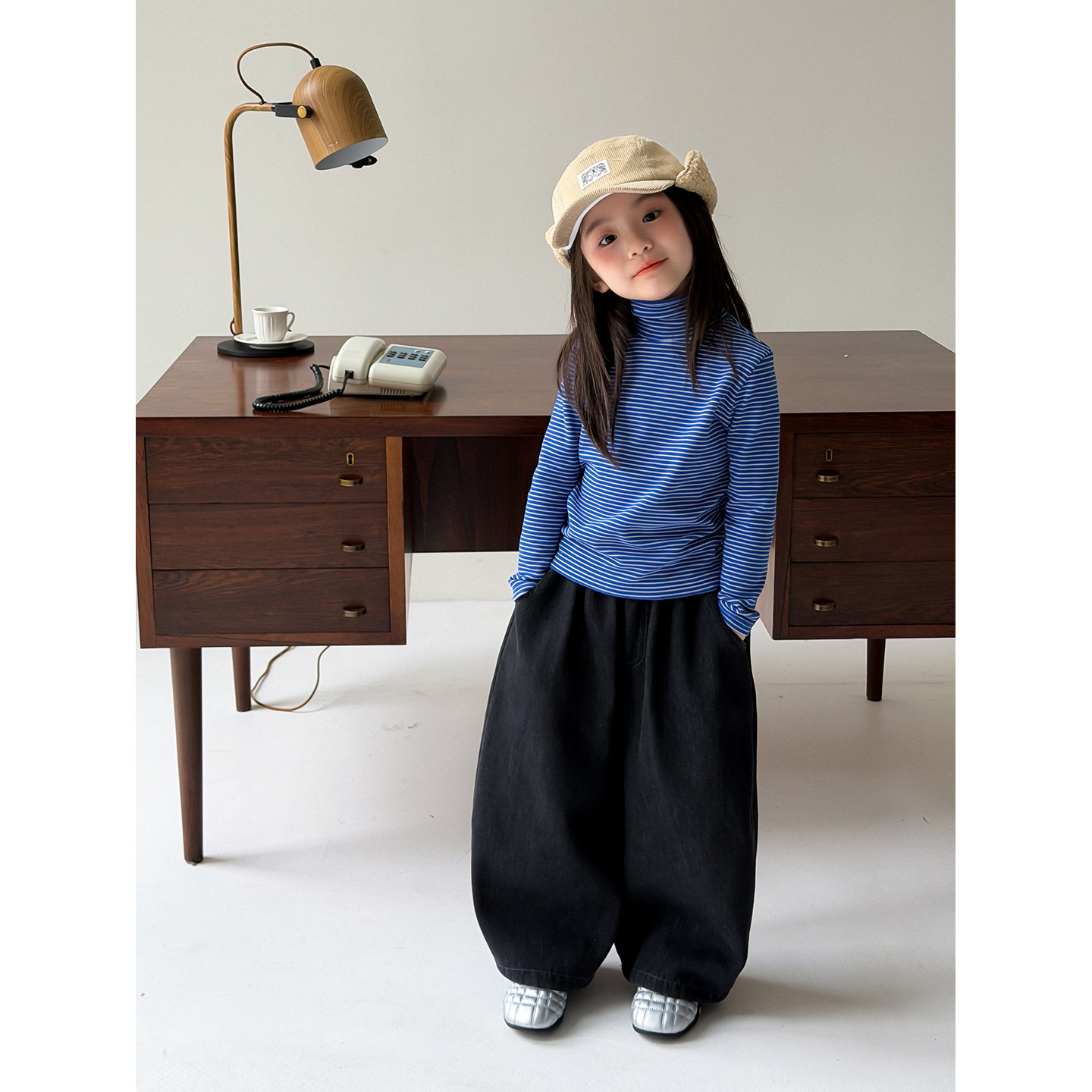 Harper kids 韩版秋冬洋气百搭修身高领条纹打底衫上衣 H25071103