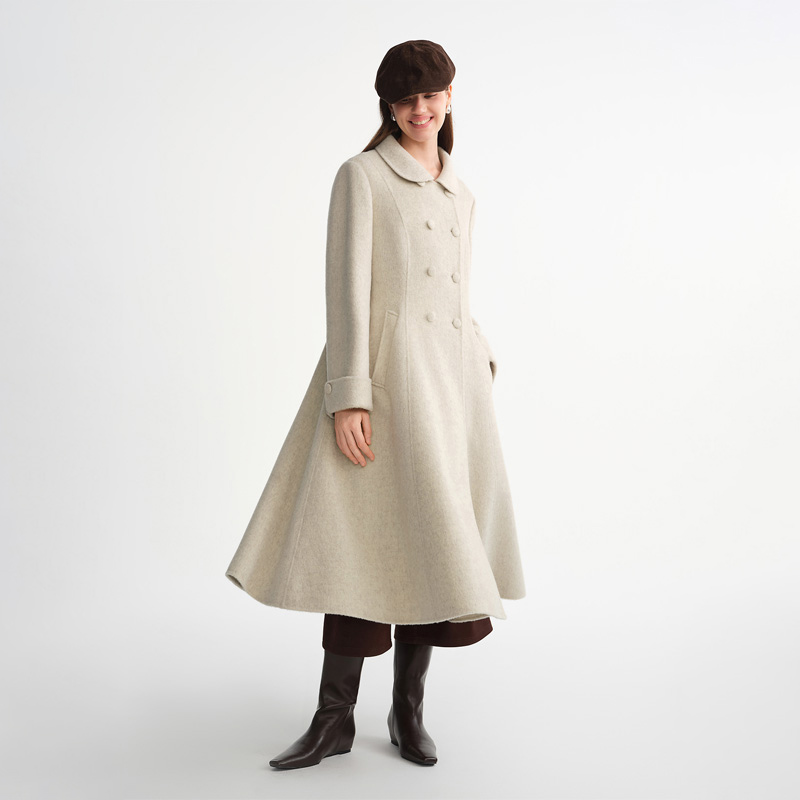 独束【新年战袍】大码女装赫本大衣千金风气质羊毛大衣25DS84107