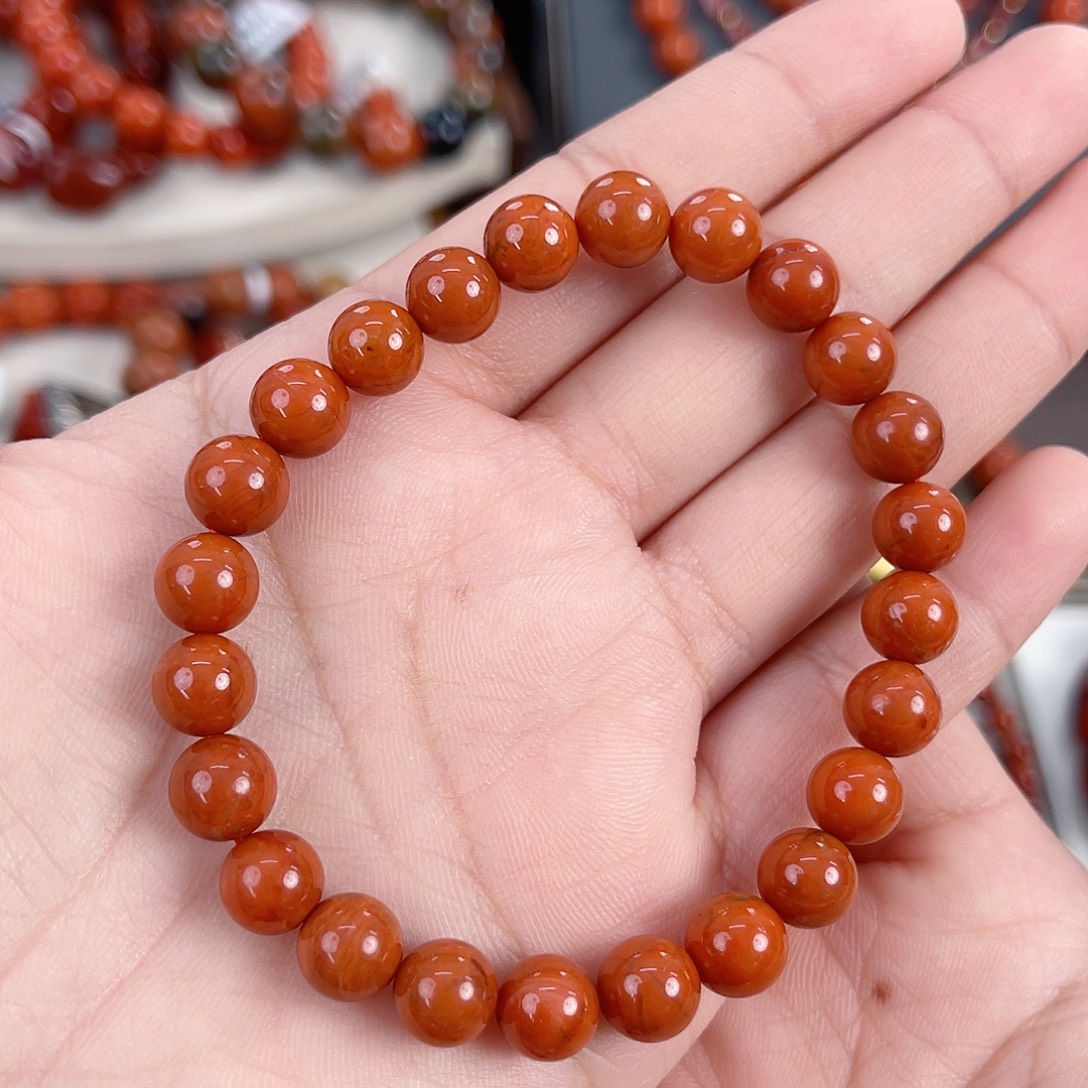 南红玛瑙未镶嵌瓦西柿子红火焰满肉单圈8mm