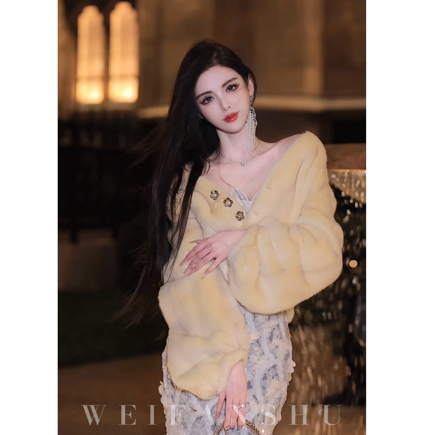 WEIFANSHU/魏凡舒【红毯女王】冬季保暖重工短款水貂外套轻奢女装