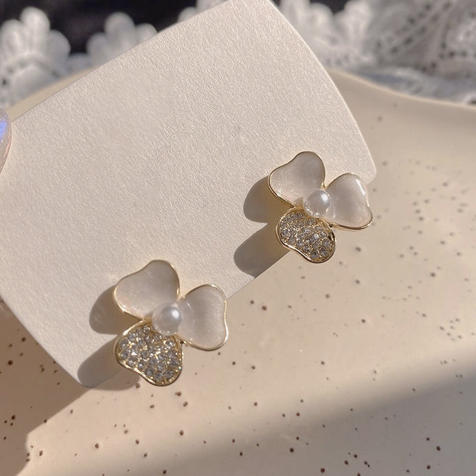 铜合金耳饰 女日韩简约郁金香蝴蝶结可爱不对称耳夹耳饰轻奢少女