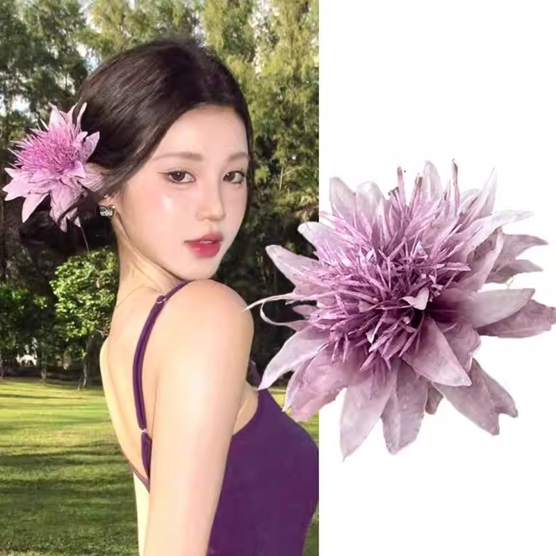 海葵花发夹女纯欲氛围感紫色超仙温柔仿真花朵侧边夹唯美拍照头花