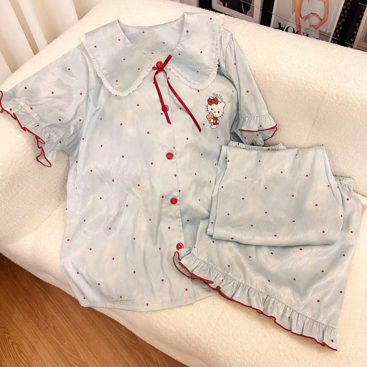 冰雪丝三件套｜冰蓝茶冻｜夏季女士睡衣胖mm加大加宽大码家居服套装