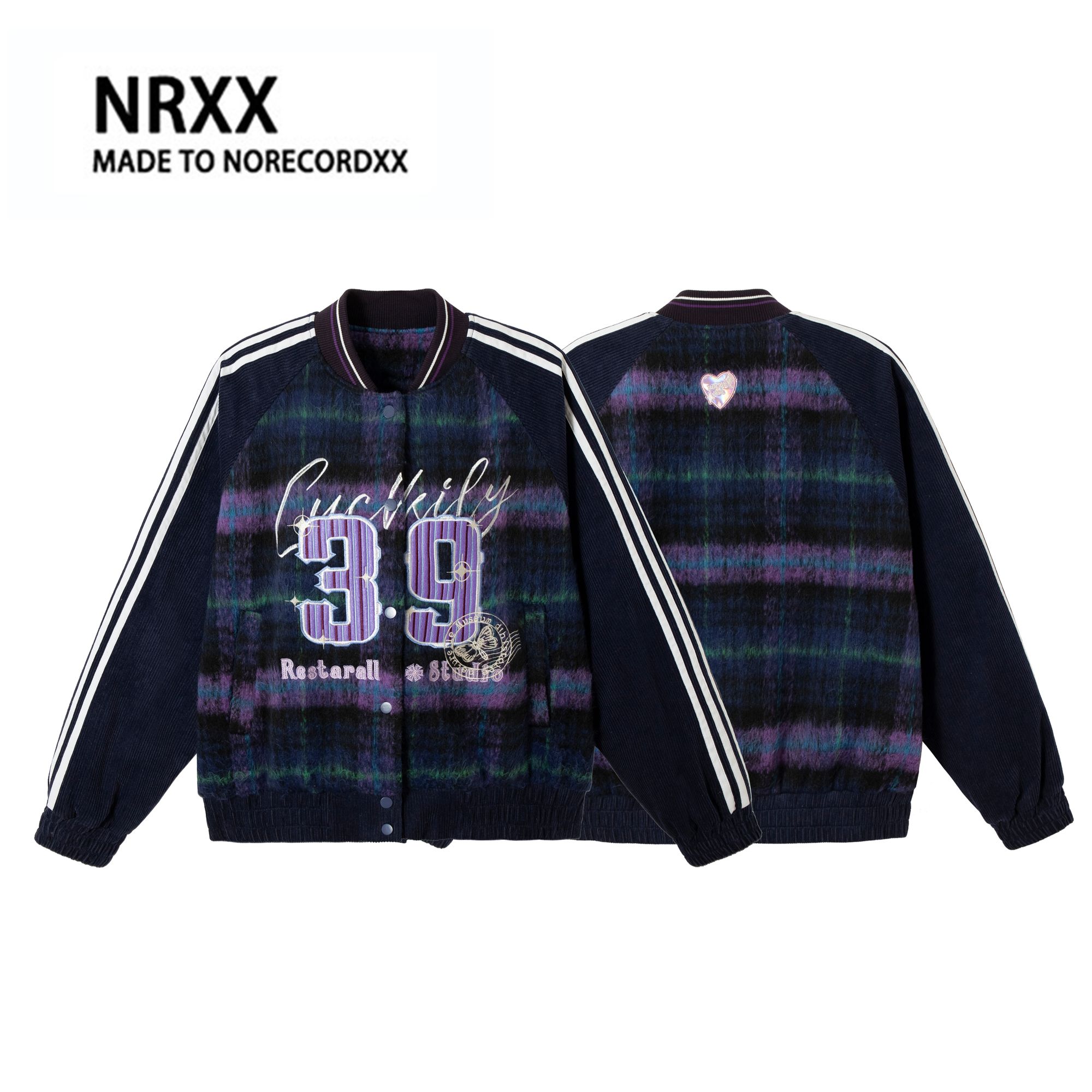 白鹤大人复古格子赛博格纹棉服外套拼接情侣同款街头保暖宽松夹克