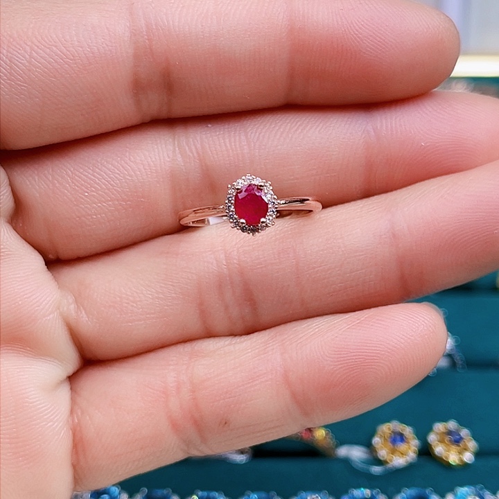 红宝石戒指银S925镶嵌