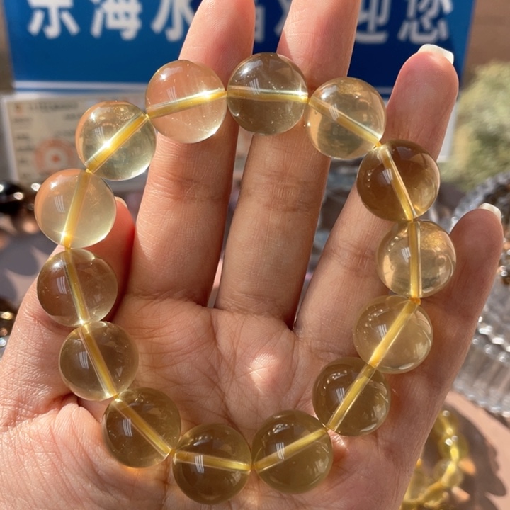 水晶手串未镶嵌天然黄水晶有棉絮