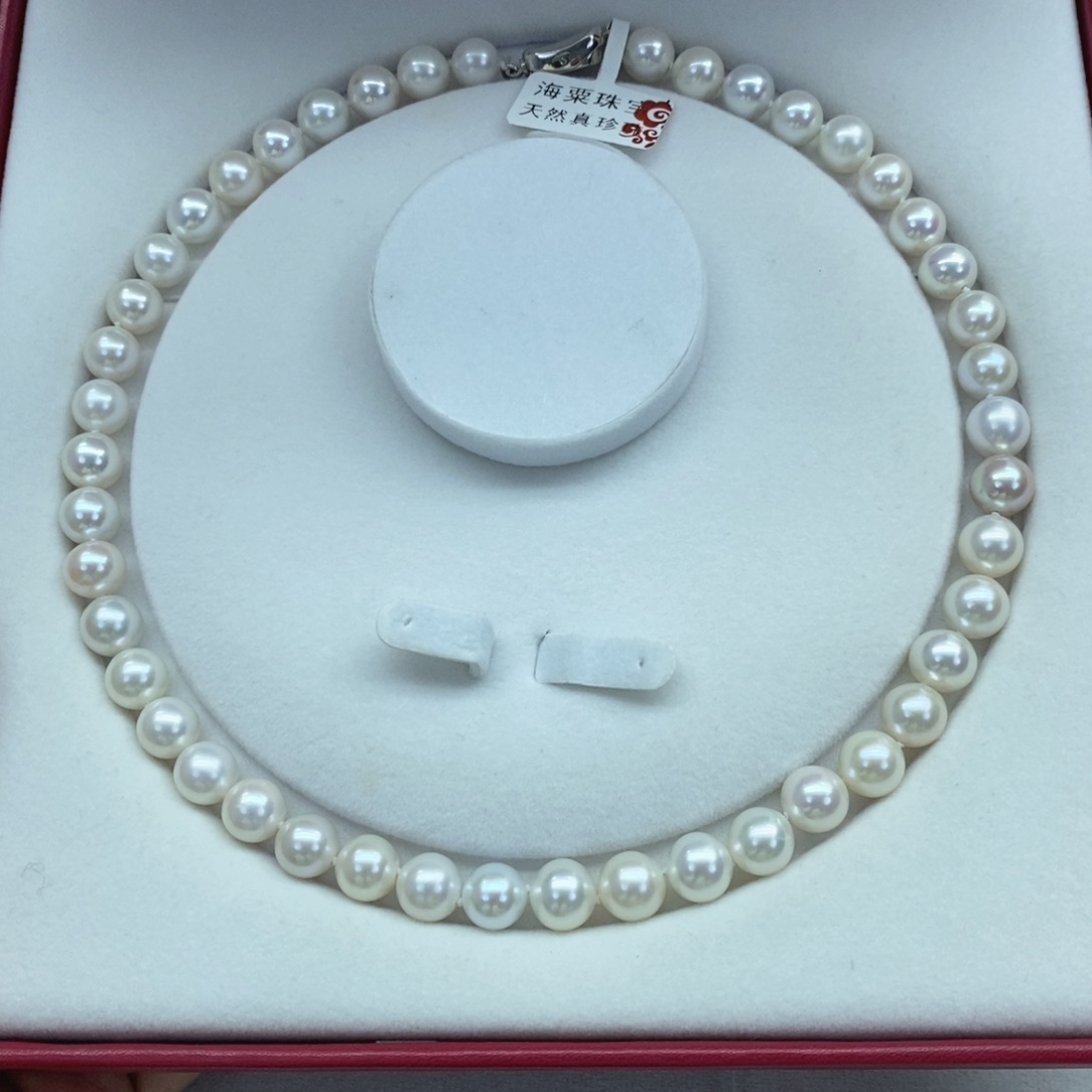 项链银S925镶嵌淡水珍珠9-10