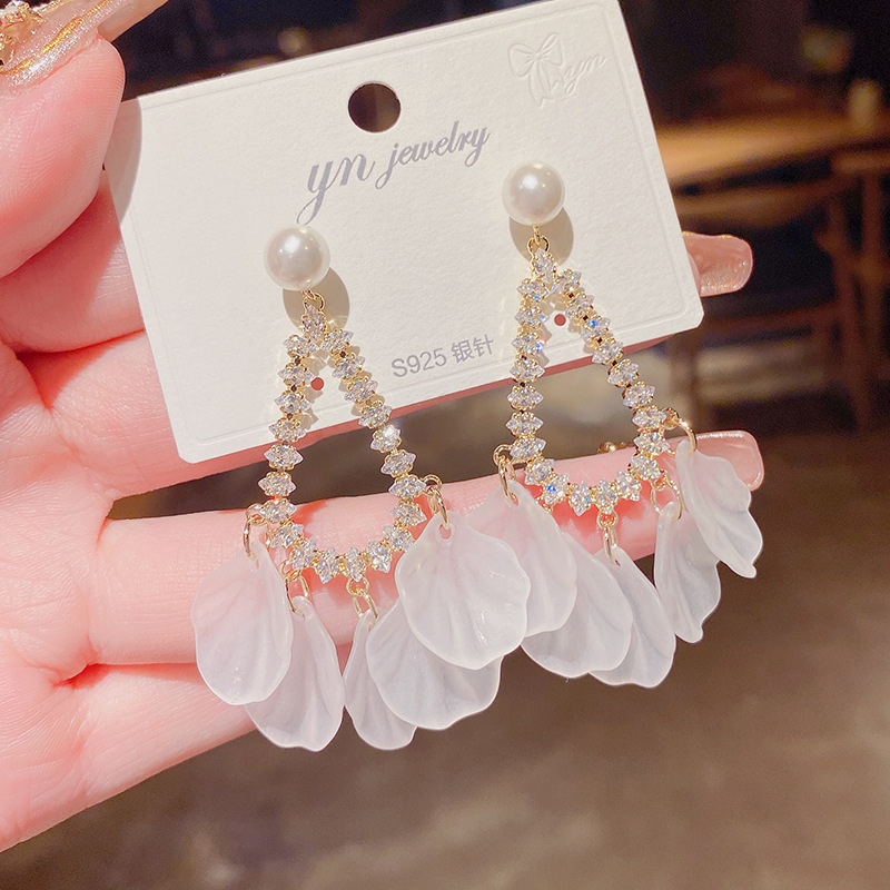 合金亚克力耳饰 潮水滴耳环花瓣片片流苏耳坠女s925银针耳环耳饰