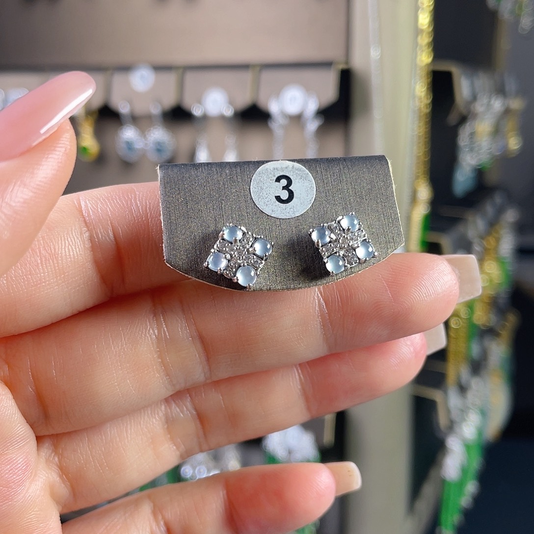 翡翠银S925镶嵌耳饰翡翠A货