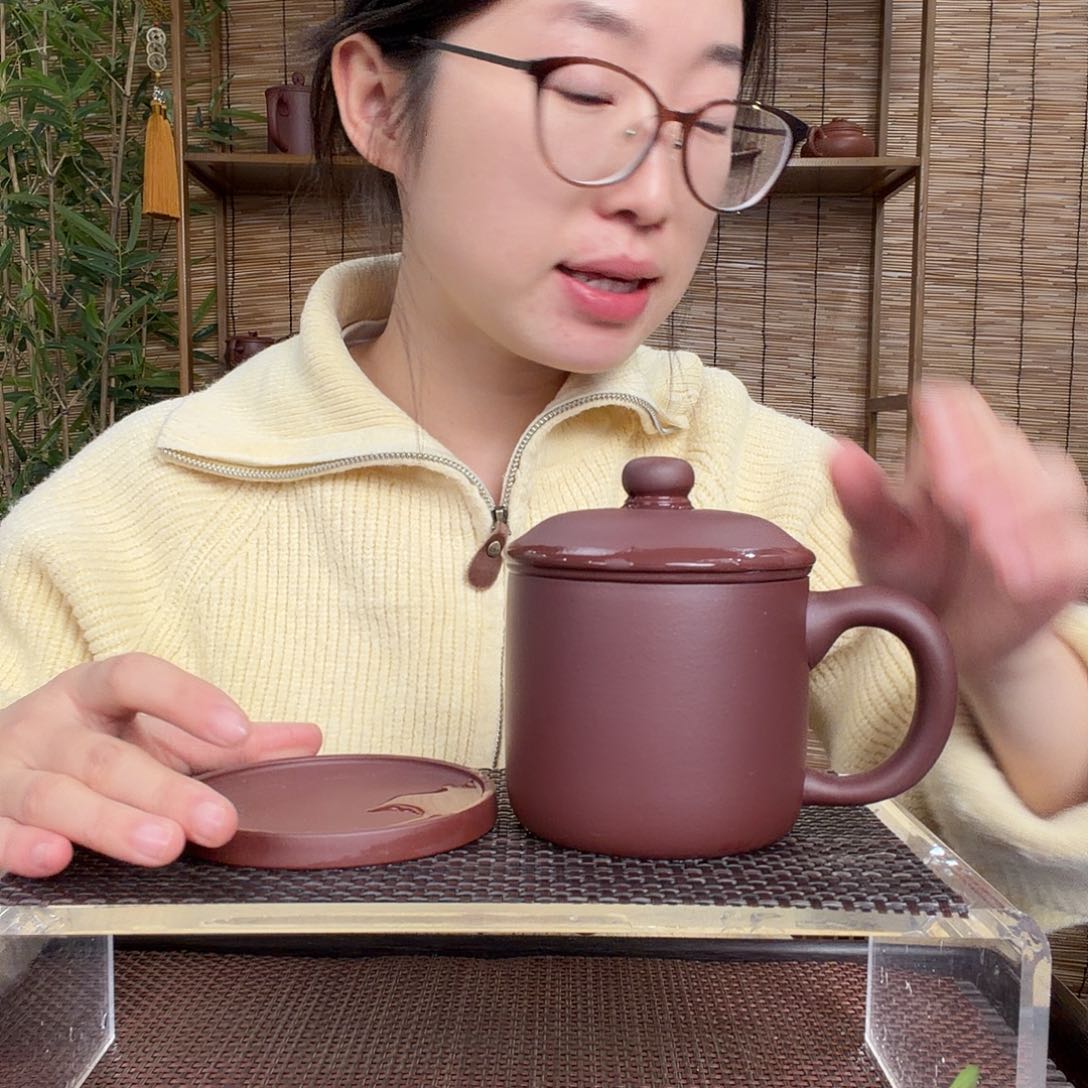紫砂茶壶原矿共生矿紫泥小墩墩办公杯没礼盒400CC左右