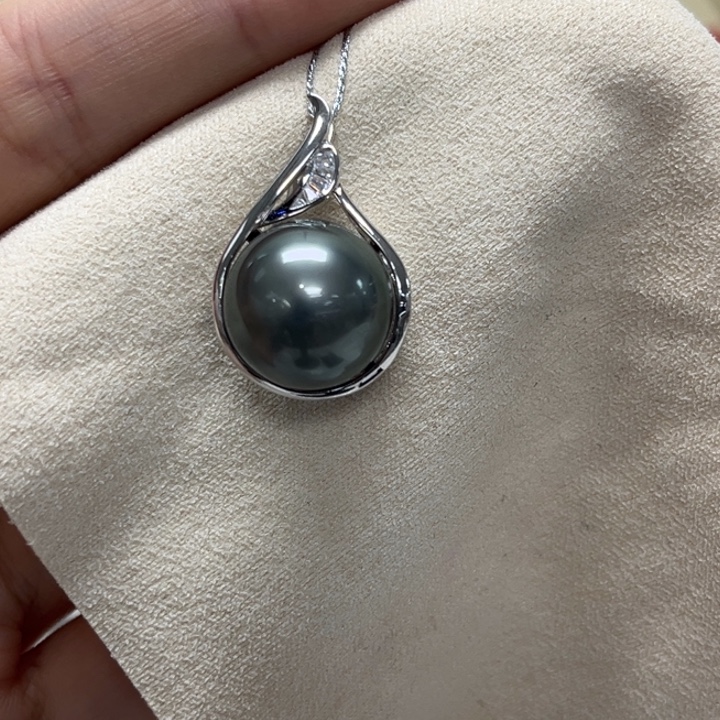 银S925镶嵌颈饰海水珍珠大溪地 14-15mm 97号