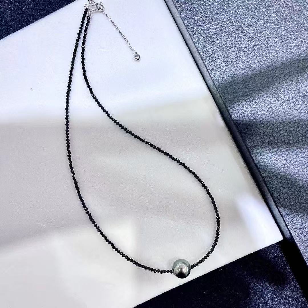 大溪地尖晶石设计款项链（贴片18K金） S925银尾链 10-11MM P1117