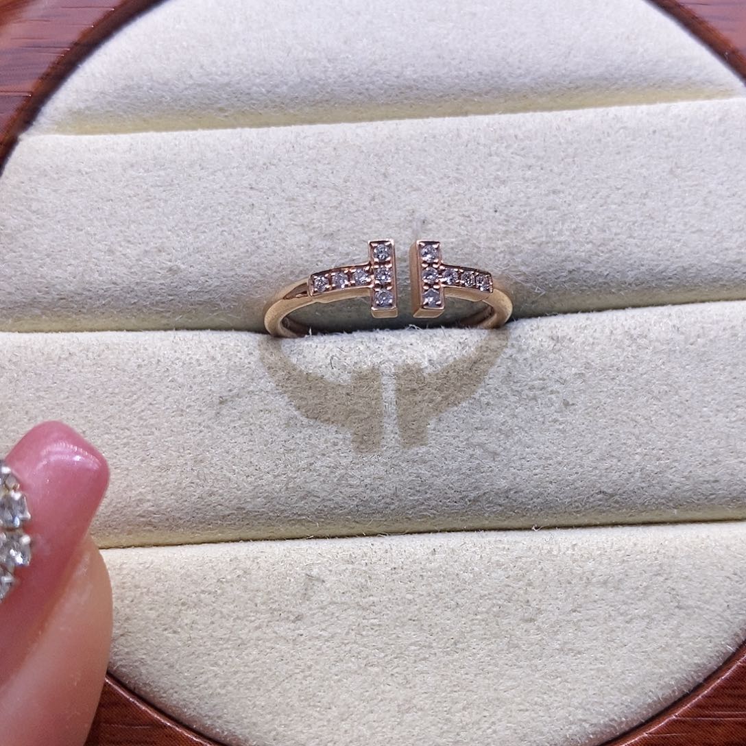 钻石戒指/指环18K金镶嵌k玫双t戒指