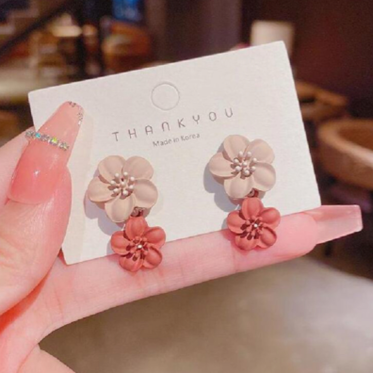 钛钢莫桑石耳饰 设计感撞色喷漆花朵耳钉春夏新款