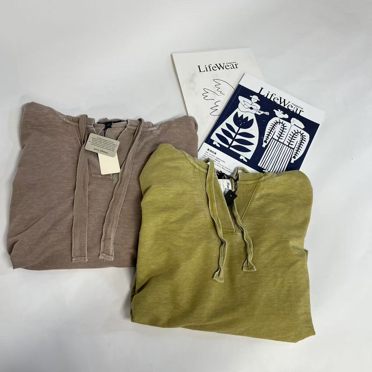 【隐叙原创】0627秋季新款软糯柔软简约做旧连帽打底衫上衣