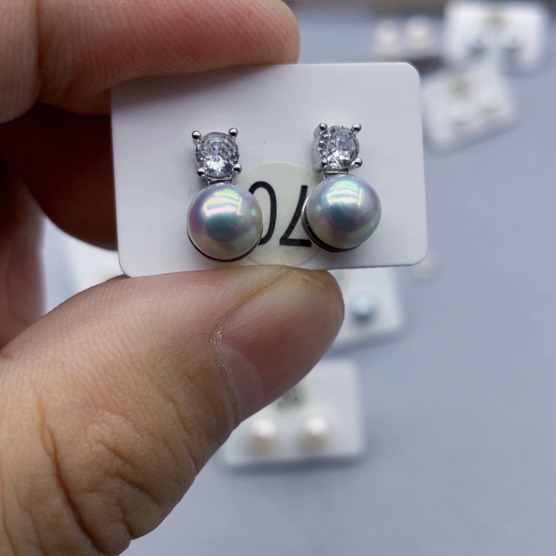 淡水珍珠耳饰银S925镶嵌