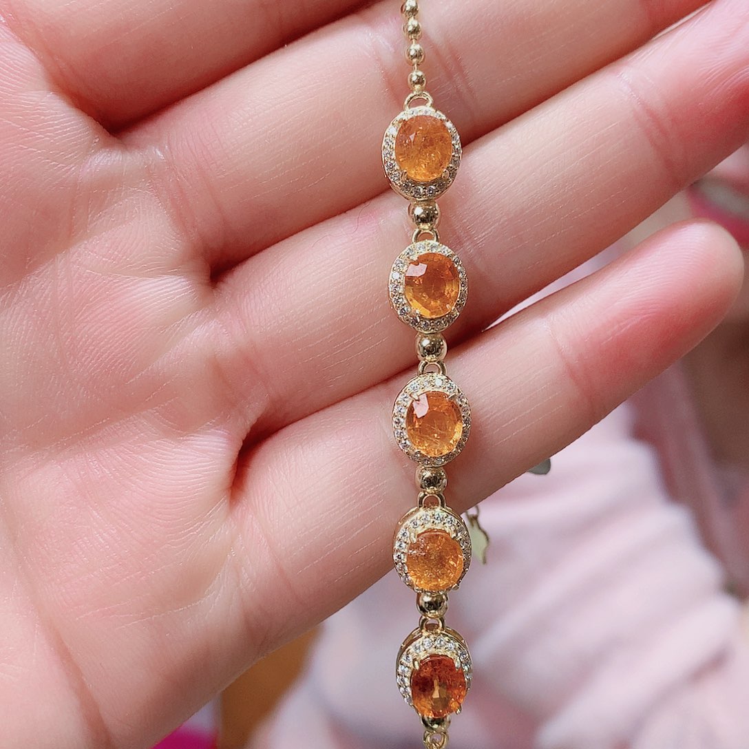 银S925镶嵌手链石榴石（芬达石）?****