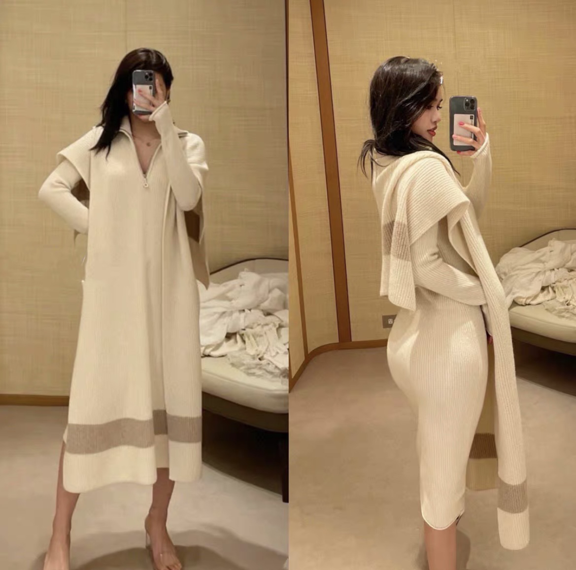 99新 Hermes/爱马仕 爱马仕假两件羊绒连衣裙 34码 99新GM002635