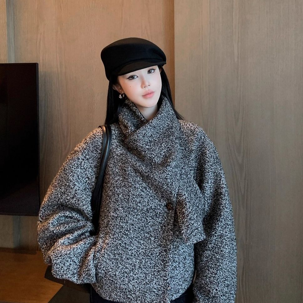 不冷BULENG 羊毛粗呢雪花纹外套