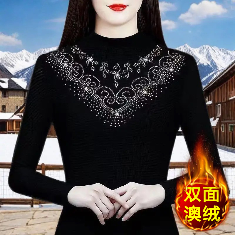 【双面澳绒】秋冬打底衫黑色半高领上衣T恤遮肚子气质长袖减龄小衫