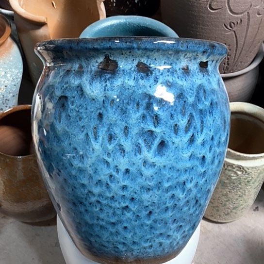 紫砂花盆口27高度30蓝羽