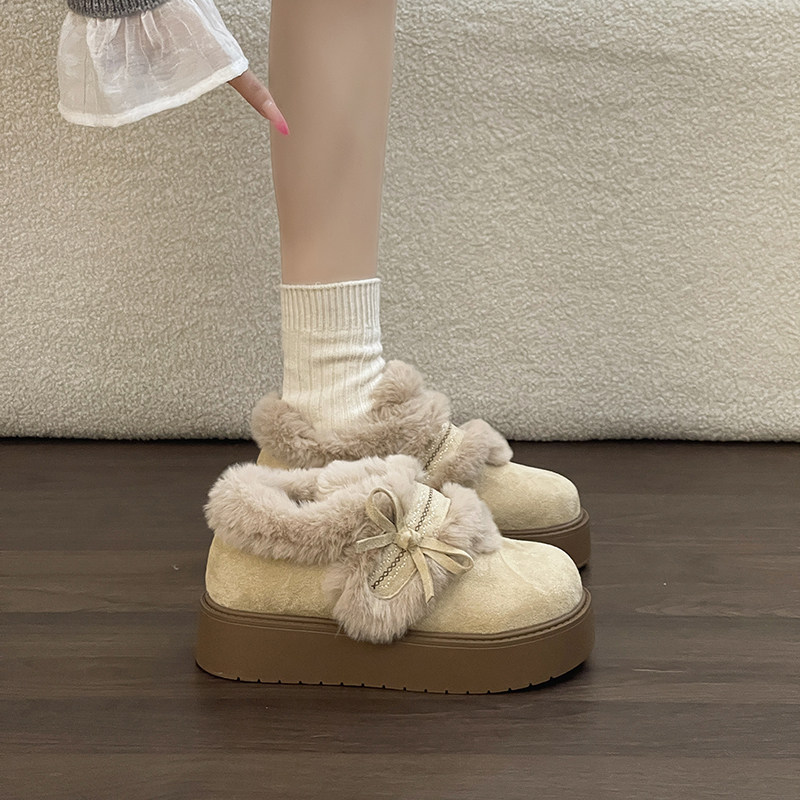 OJRZ巨精致厚底毛毛加绒勃肯鞋女2026冬季外穿增高百搭保暖大棉鞋