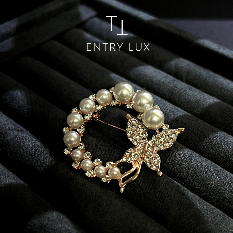 铜合金羽毛胸针 铜合金/ TT-ENTRY LUX【蝴蝶-胸针】合成立方锆 T20