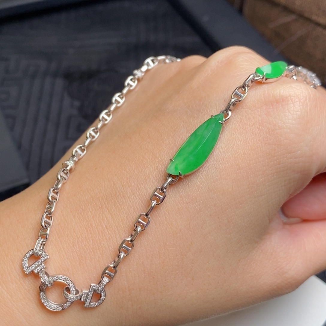 翡翠18K金镶嵌项链随形百搭链